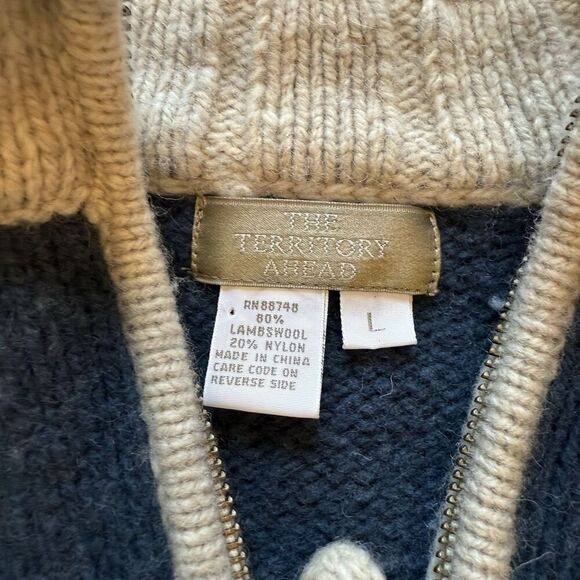 Vtg The Territory Ahead L 1/4 Zip Pullover Wool Nylon Sweater Striped Blue EUC - Picture 6 of 7